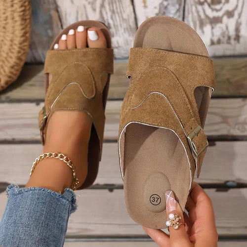 Callista | Women's Suede Slide Sandals with Buckle Detail