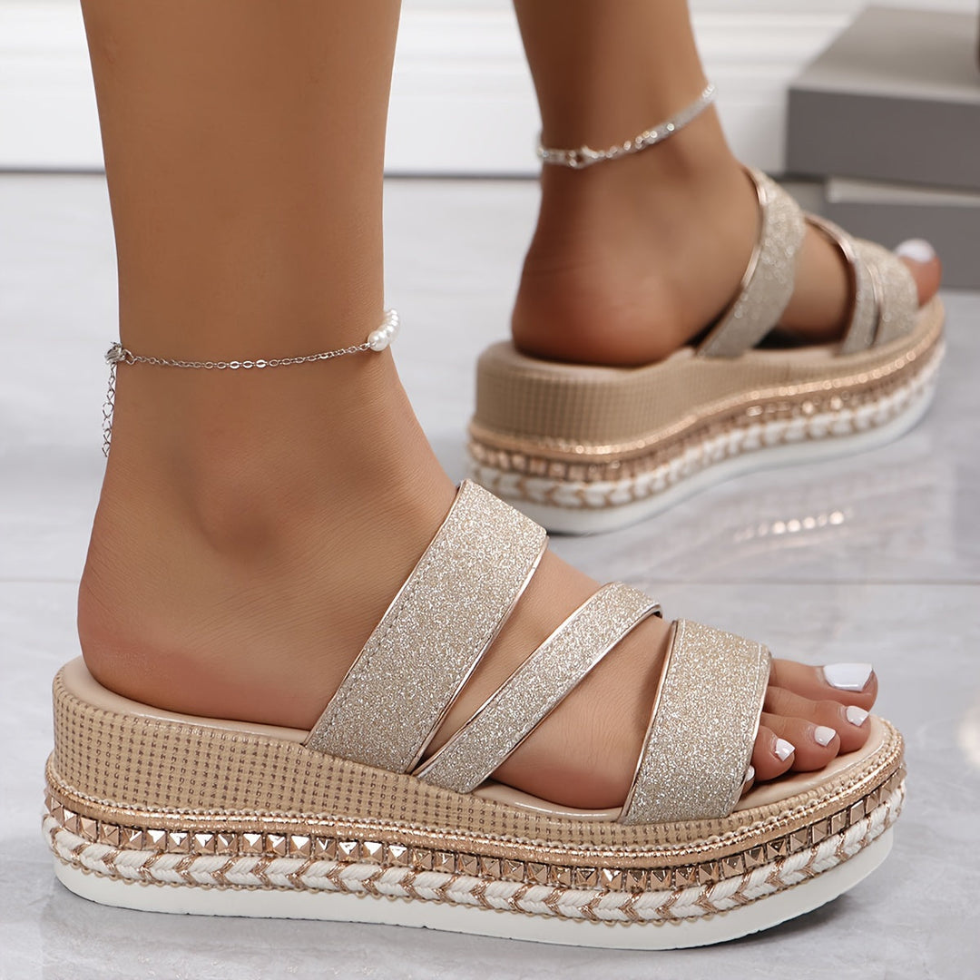 Waverly | Women's Glitter Triple Strap Platform Sandals