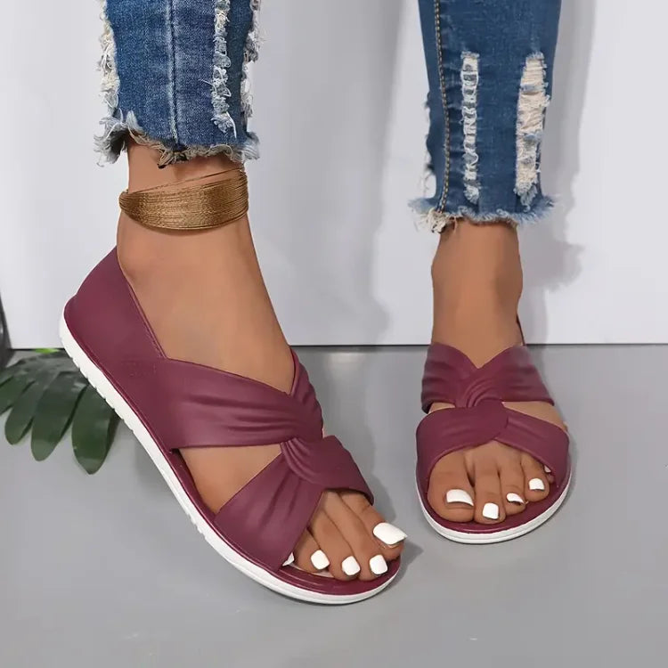 Elio | Women's Twisted Knot Cross Strap Flat Slides