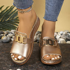 Mafalda | Women's Double Gold Buckle Slide Sandals