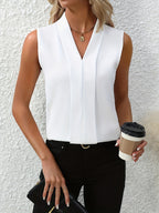 Beatrice | Women's Sleeveless Pleated V-Neck Blouse