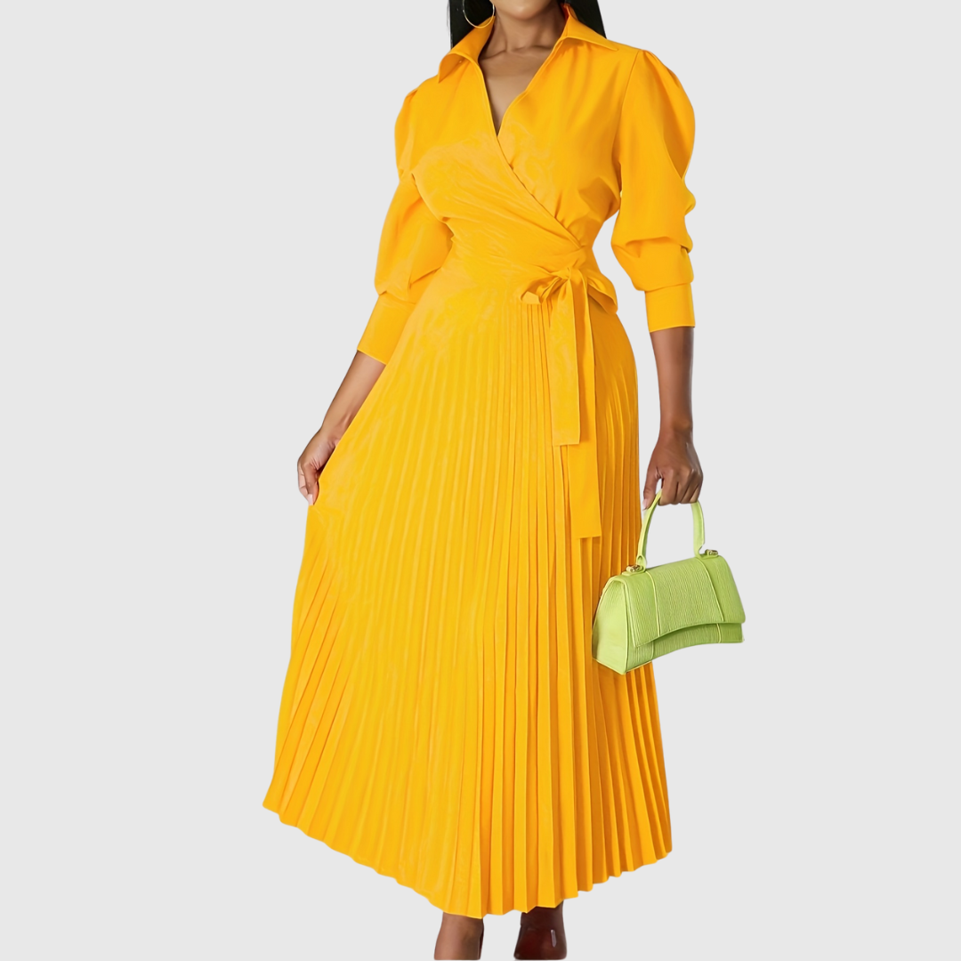 Evelina | Women's Pleated Wrap Midi Dress