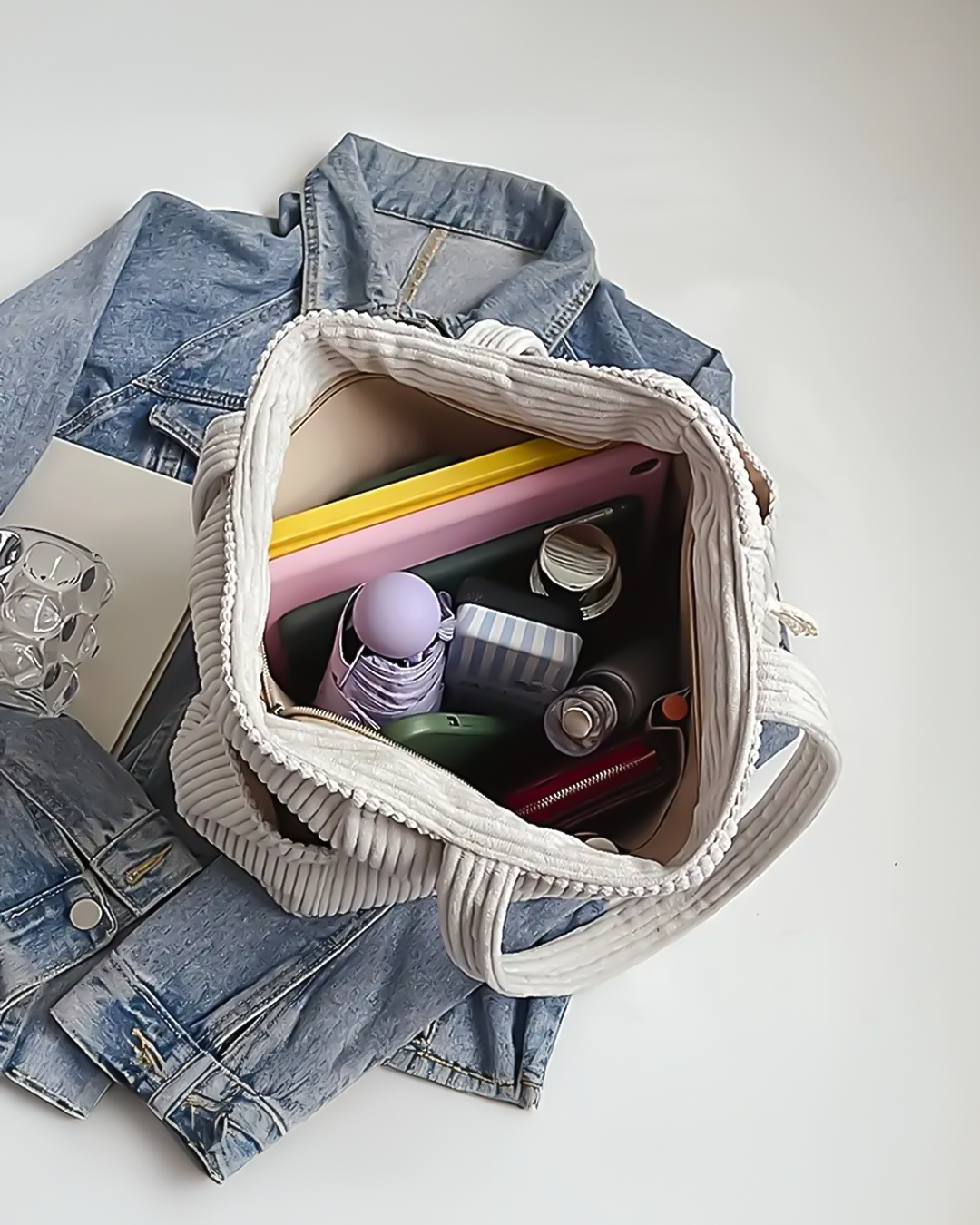 Sylva | Ribbed Tote Bag with Cord Detail