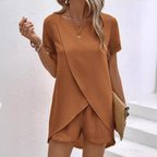 Isolyn | Women's Short Sleeve Wrap Top and Shorts Lounge Set