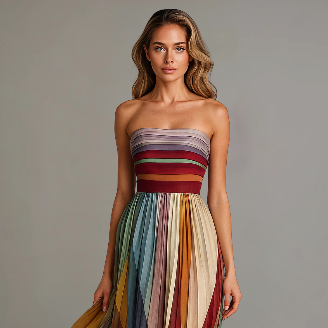 Judith | Women's Strapless Pleated Maxi Dress