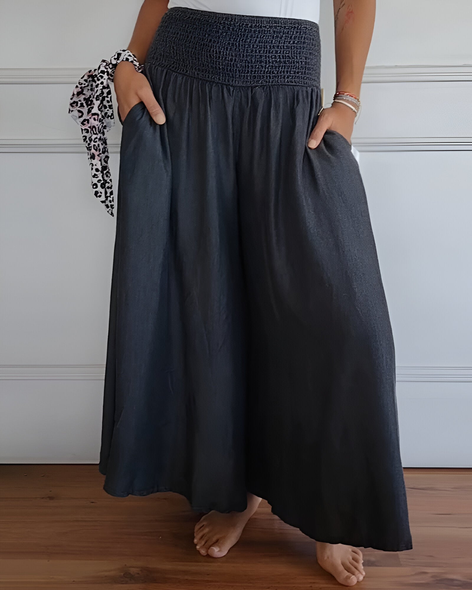 Reeve | Women's Smocked Elastic Waist Wide Leg Trousers