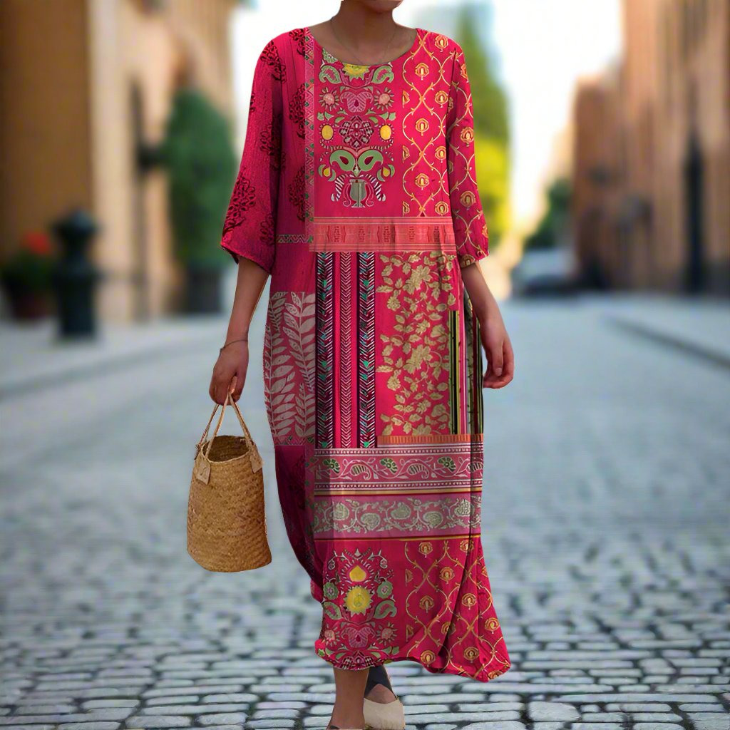Kit | Women's Flowy Ethnic Patchwork Print Maxi Dress