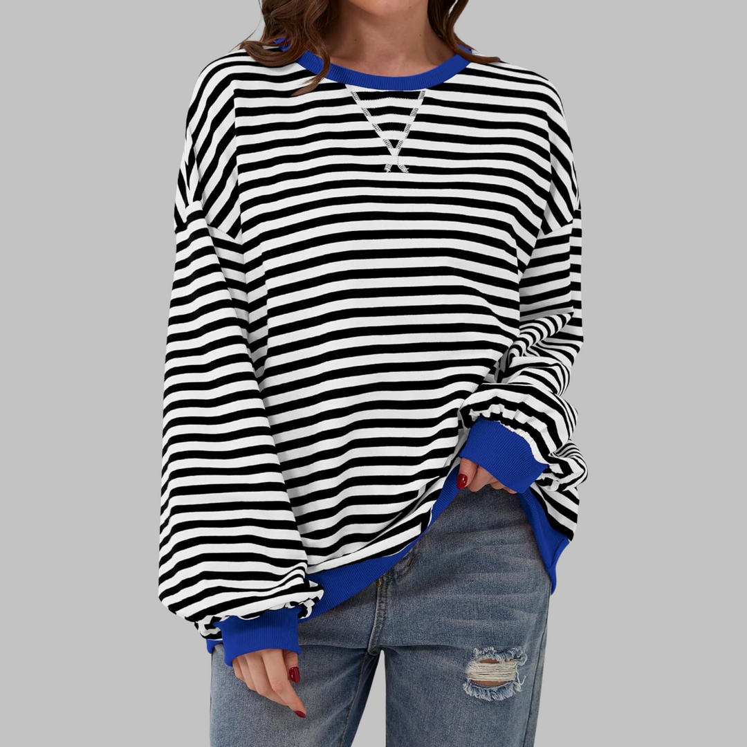 Grace & Jess | Casual Long Sleeve Round Neck Striped Sweatshirt