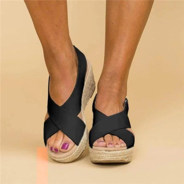 Gudrun | Women's Cross Strap Espadrille Wedge Sandals