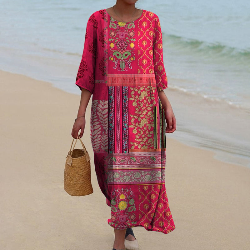 Kit | Women's Flowy Ethnic Patchwork Print Maxi Dress