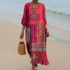 Kit | Women's Flowy Ethnic Patchwork Print Maxi Dress