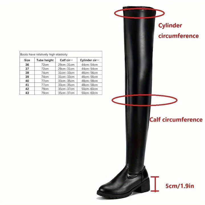 Fenisse | Chunky Heel Thigh-High Leather Boots