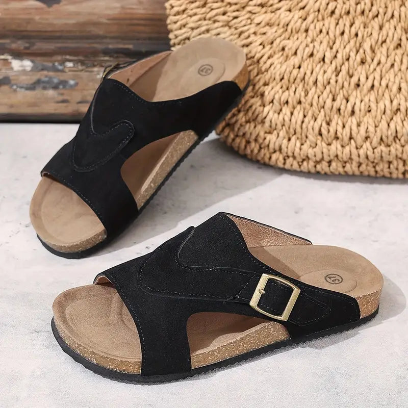 Callista | Women's Suede Slide Sandals with Buckle Detail