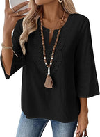 Eustace | Women's Lace Trim V-Neck Three-Quarter Sleeve Tunic Top