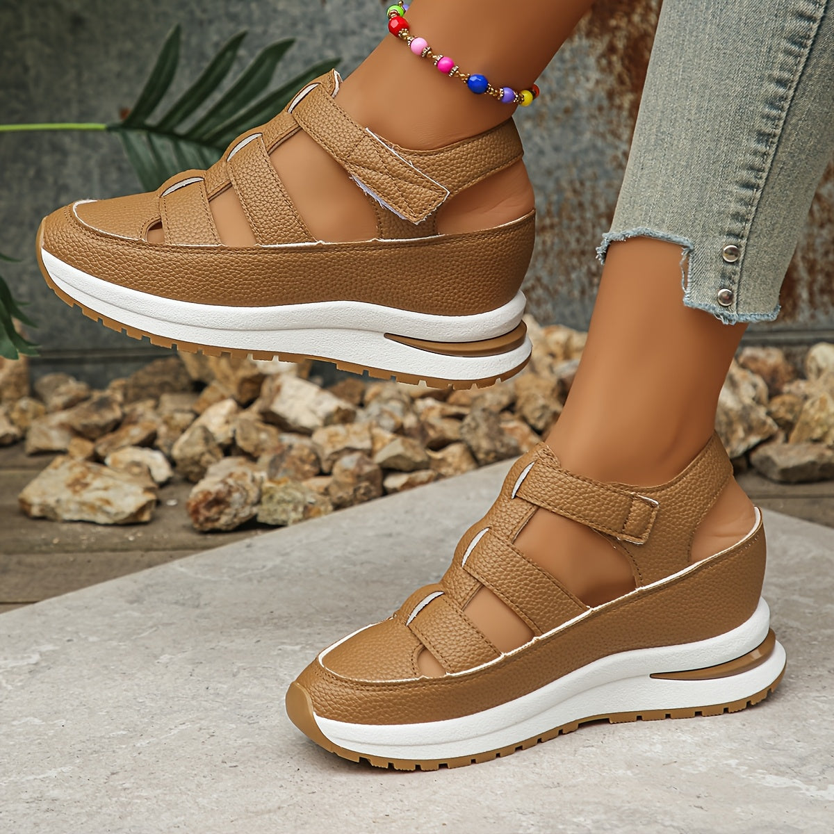 Ebba | Women's Cage Strap Velcro Platform Sport Sandals