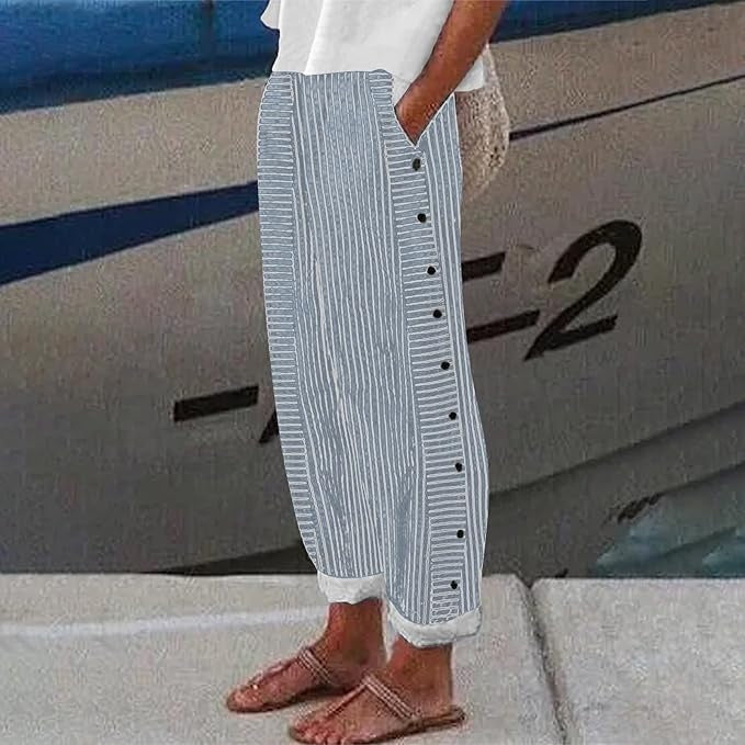 Grace & Jess | Striped Button-Accent Pants