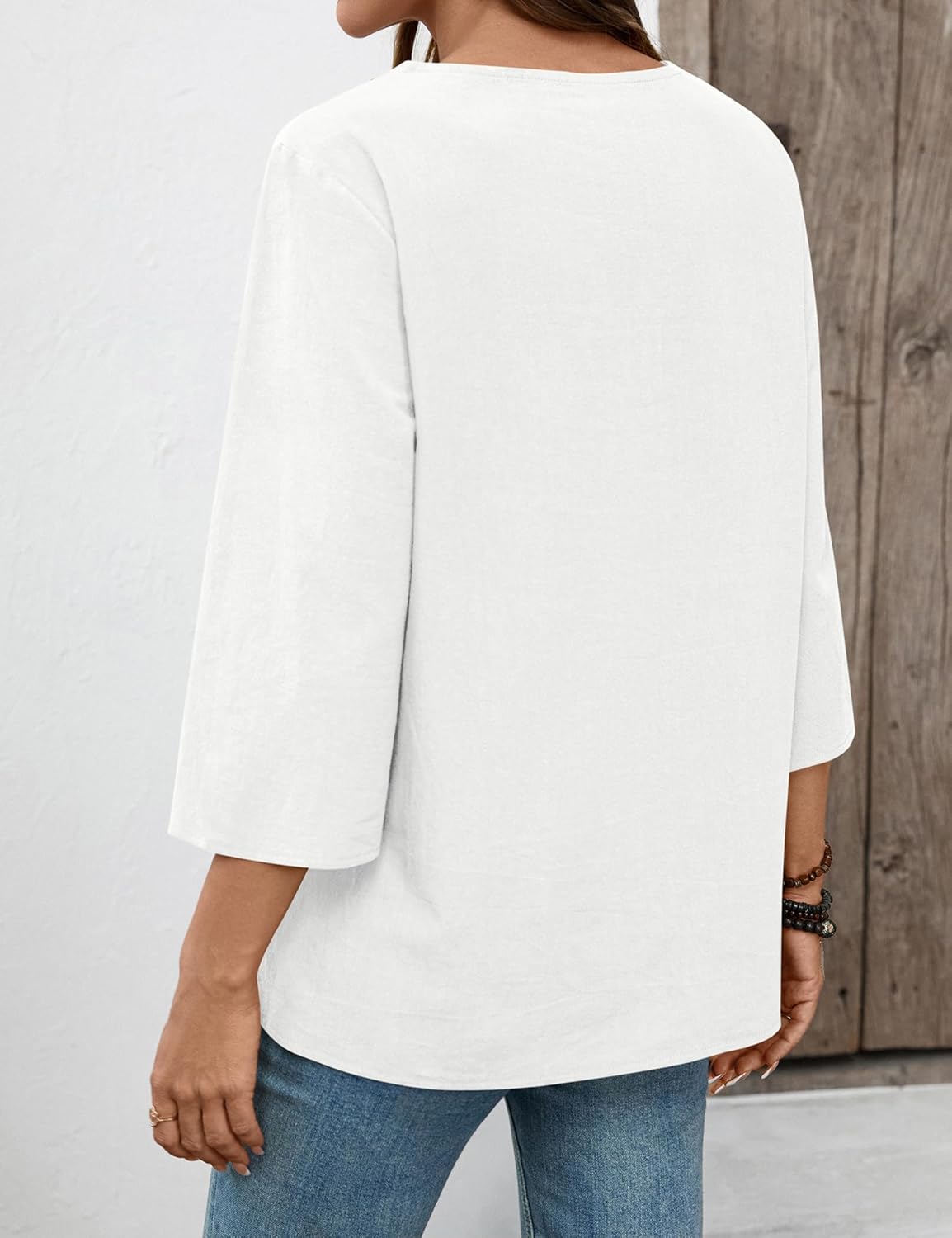 Eustace | Women's Lace Trim V-Neck Three-Quarter Sleeve Tunic Top