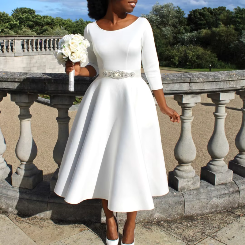 Chloe | Women's A Line Midi Wedding Guest Dress