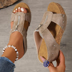 Cael | Women's Vintage Zip Cross Strap Wedge Sandals