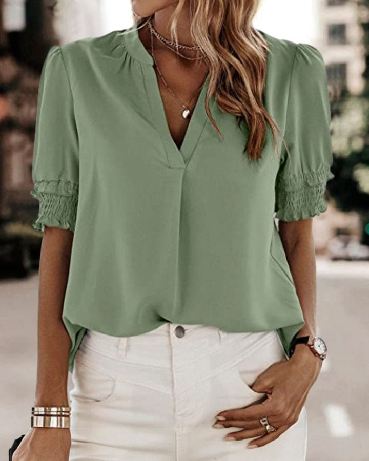Brigitte | Women's V-Neck Smocked Sleeve Blouse