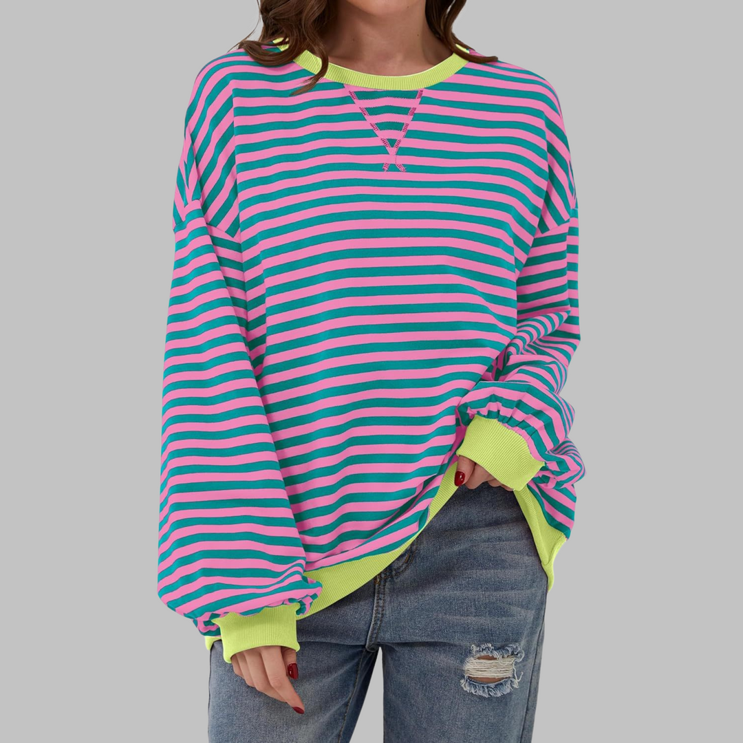 Grace & Jess | Casual Long Sleeve Round Neck Striped Sweatshirt