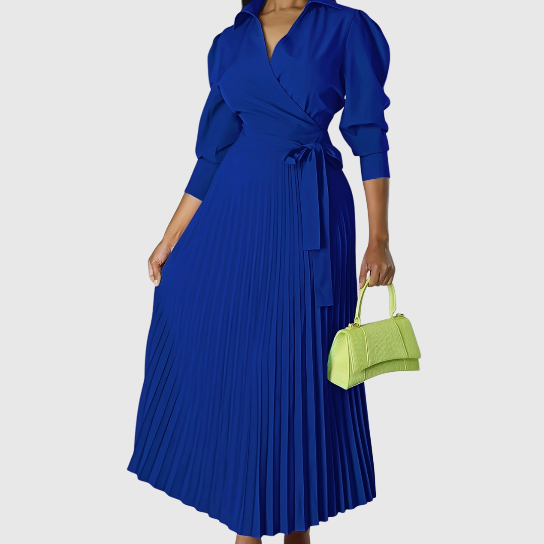 Evelina | Women's Pleated Wrap Midi Dress