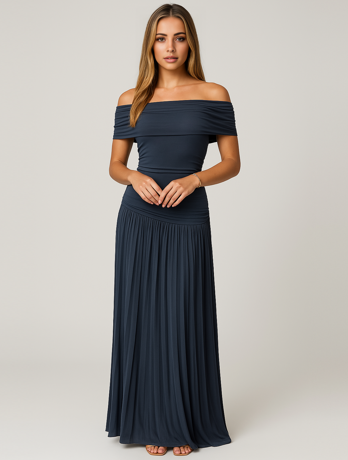 Leora | Women's Off Shoulder Pleated Maxi Wedding Guest Dress
