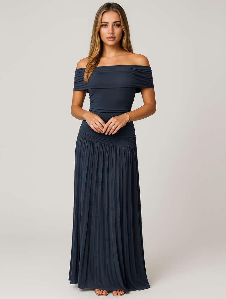 Leora | Women's Off Shoulder Pleated Maxi Wedding Guest Dress