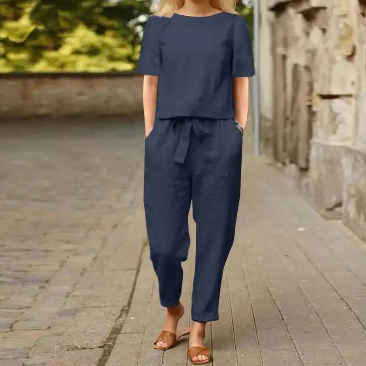 Gilda | Women's Stylish Linen Tie Waist Jumpsuit Set