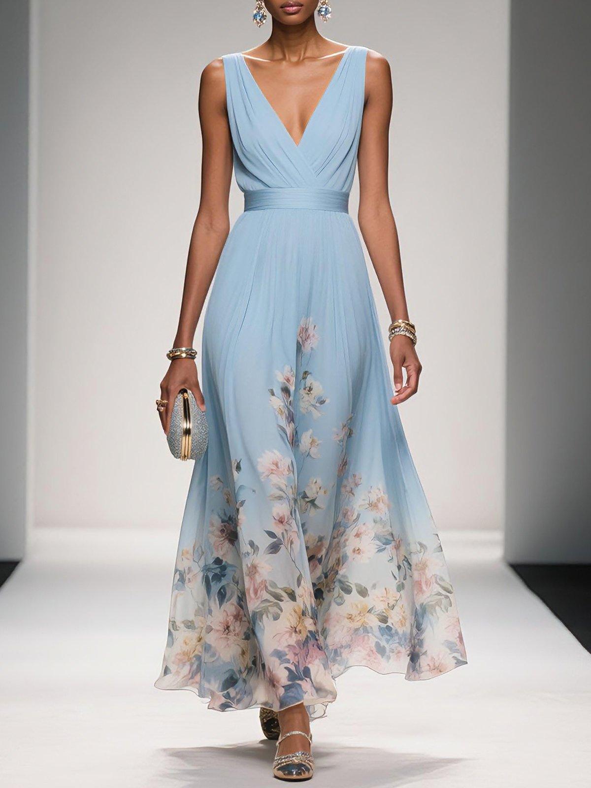 Raina | Women's Floral Chiffon Summer Maxi Dress