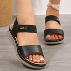 Jocasta | Women's Double Strap Velcro Wedge Sandals