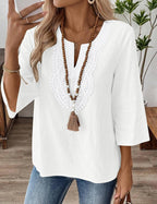 Eustace | Women's Lace Trim V-Neck Three-Quarter Sleeve Tunic Top