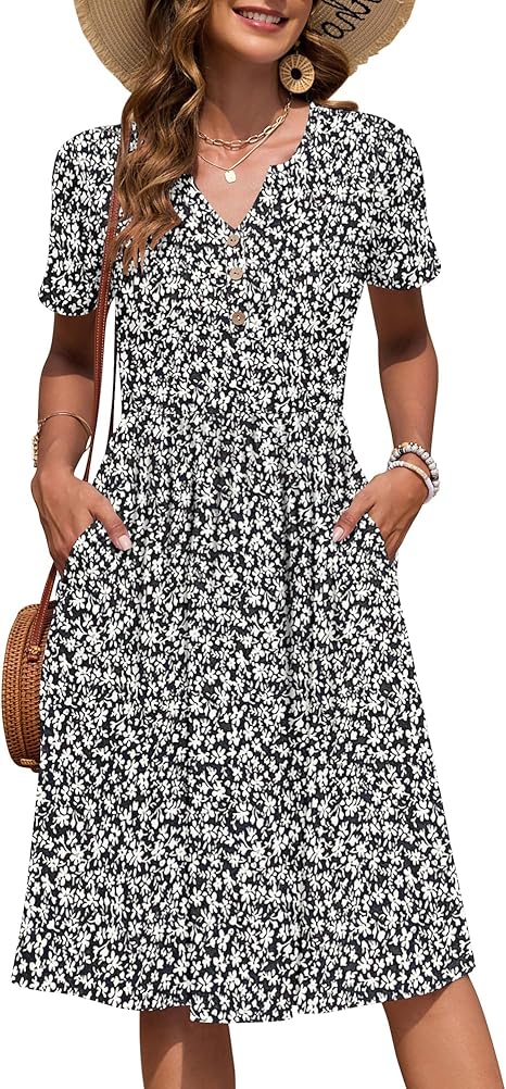 Ninian | Women's Floral Short Sleeve Summer Midi Sundress