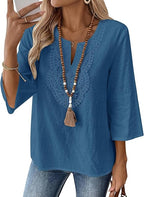Eustace | Women's Lace Trim V-Neck Three-Quarter Sleeve Tunic Top