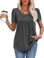 Godfrey | Women's Puff Sleeve Pleated Front Round Neck Loose Top
