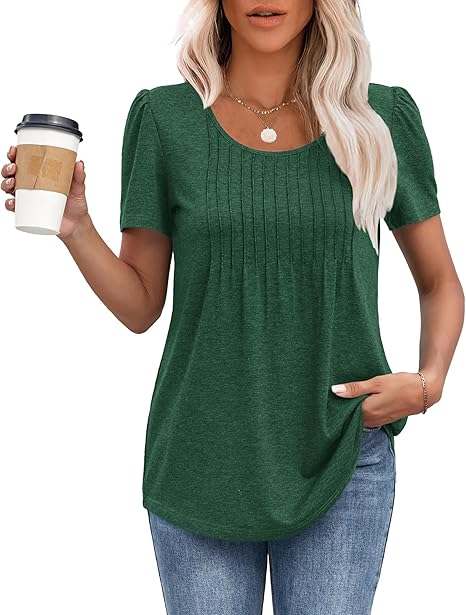 Godfrey | Women's Puff Sleeve Pleated Front Round Neck Loose Top