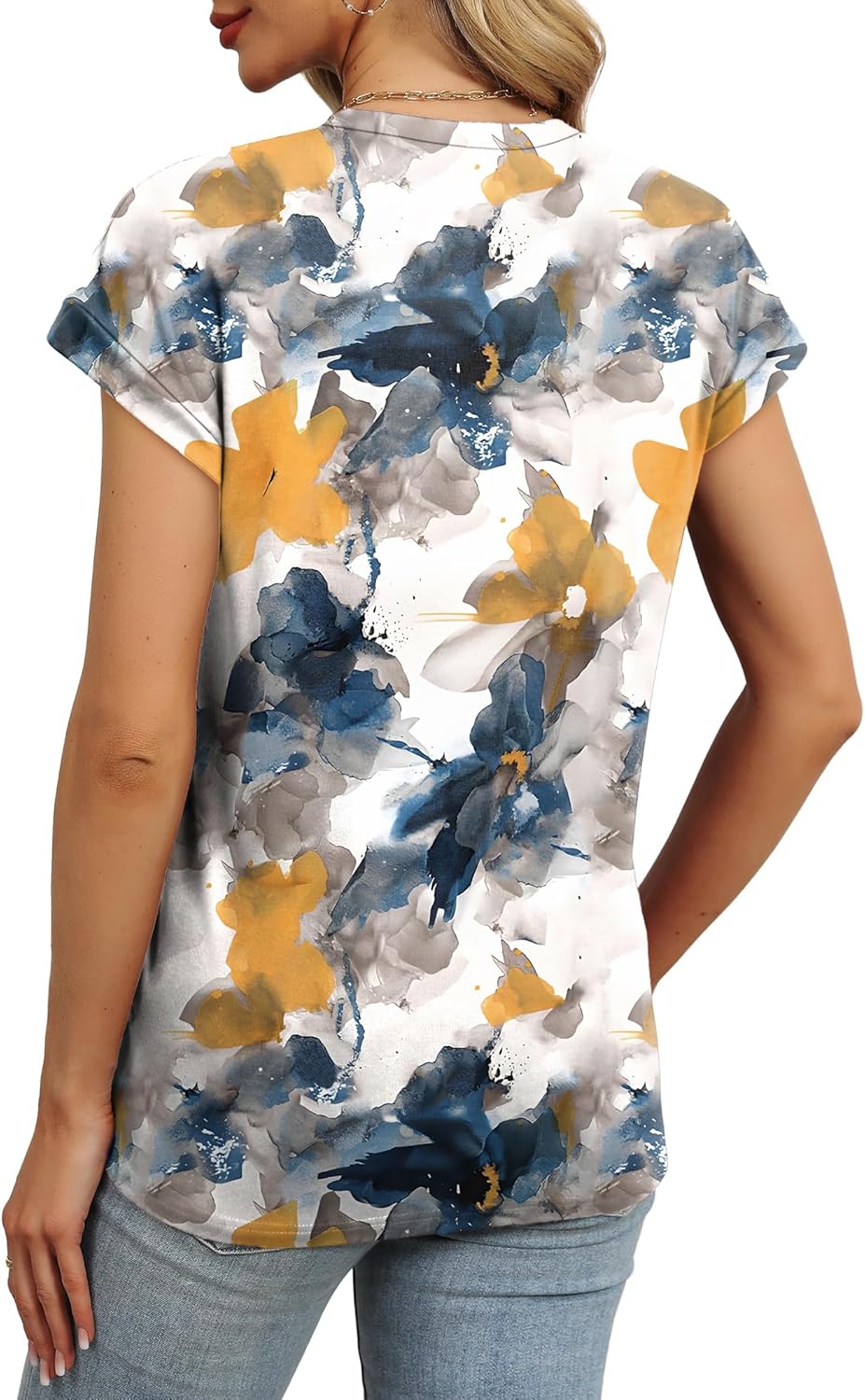Havardr | Women's Floral Print Cap Sleeve Tunic Summer Top