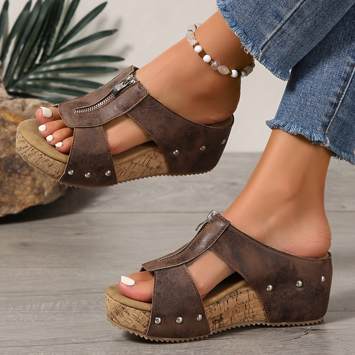 Cael | Women's Vintage Zip Cross Strap Wedge Sandals
