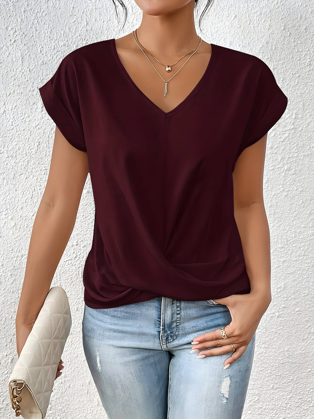 Grace & Jess | Twist Front V-Neck Top