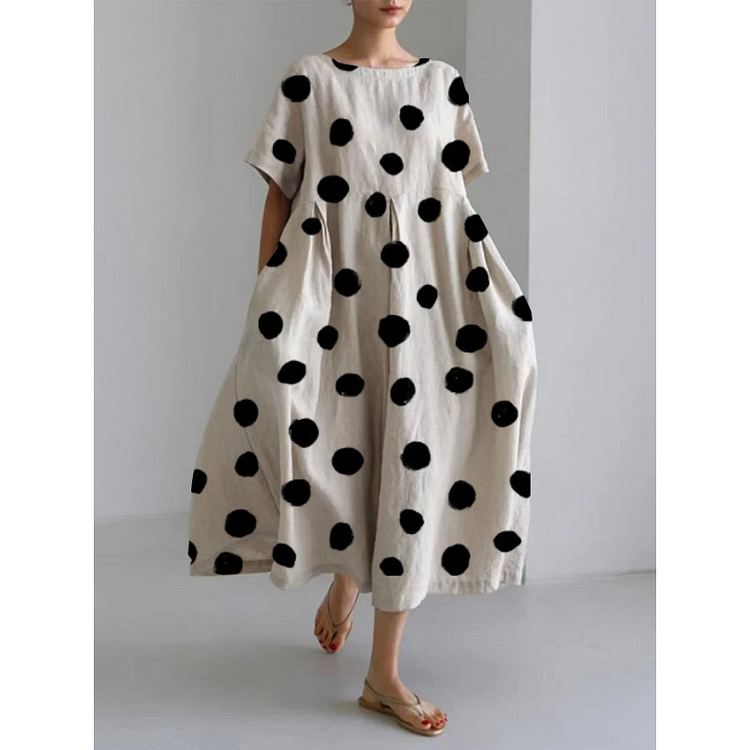 Calyra | Women's Oversized Polka Dot Short Sleeve Maxi Dress