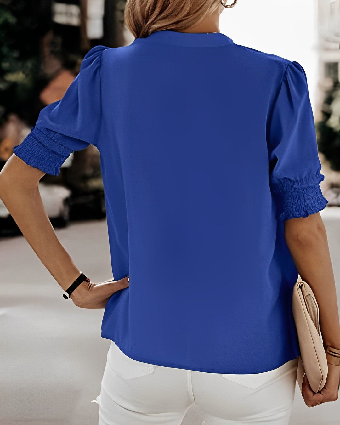 Brigitte | Women's V-Neck Smocked Sleeve Blouse