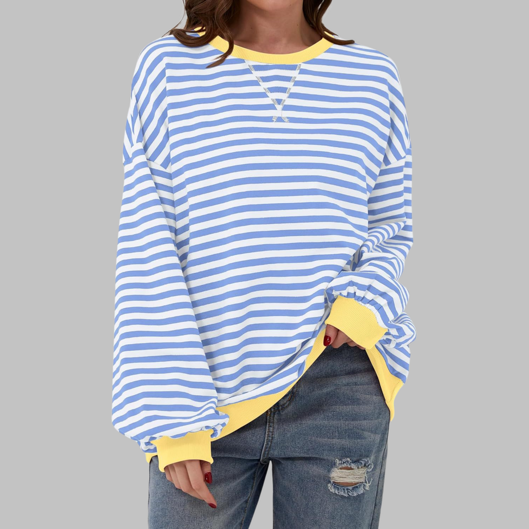 Grace & Jess | Casual Long Sleeve Round Neck Striped Sweatshirt