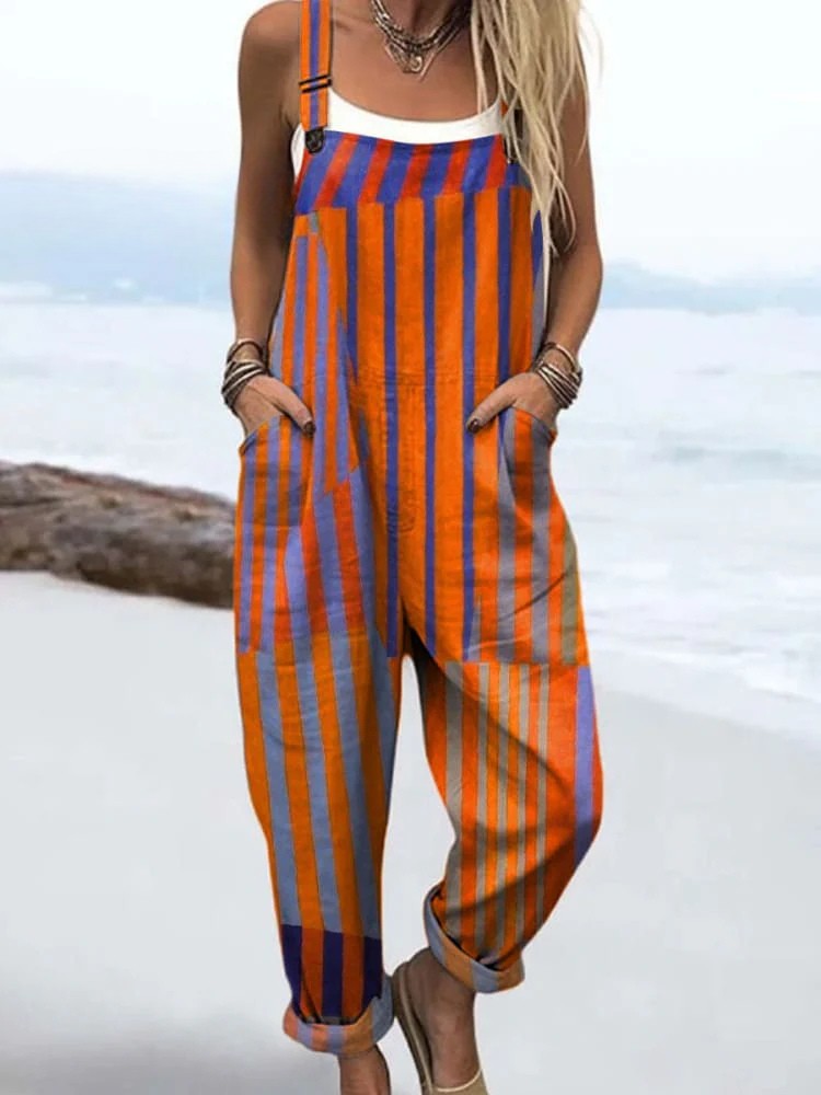 Xanthia | Women's Striped Printed Dungarees