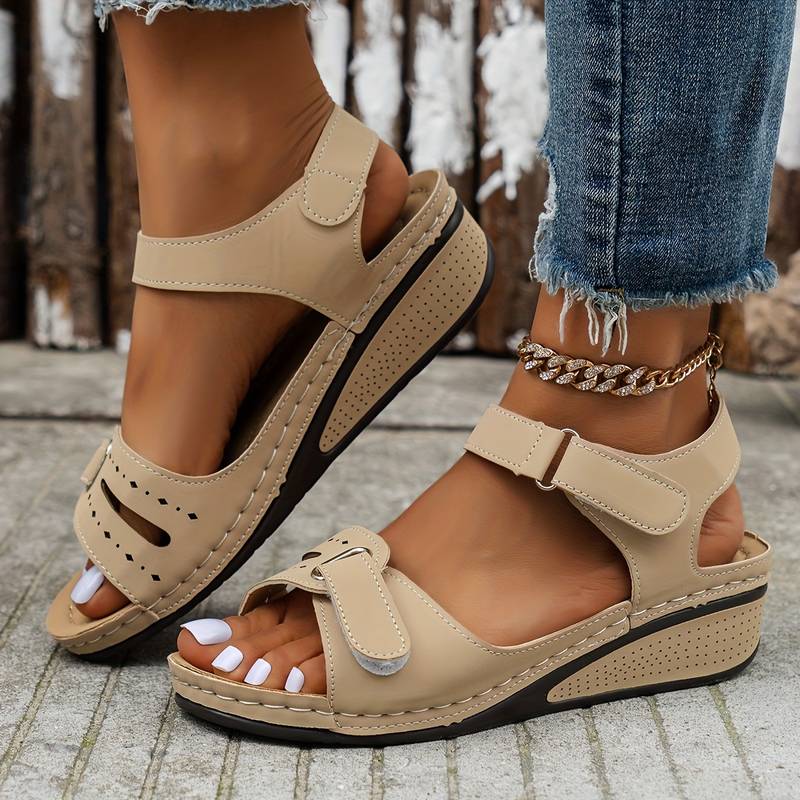 Ingeborg | Women's Cut-Out Velcro Wedge Sandals