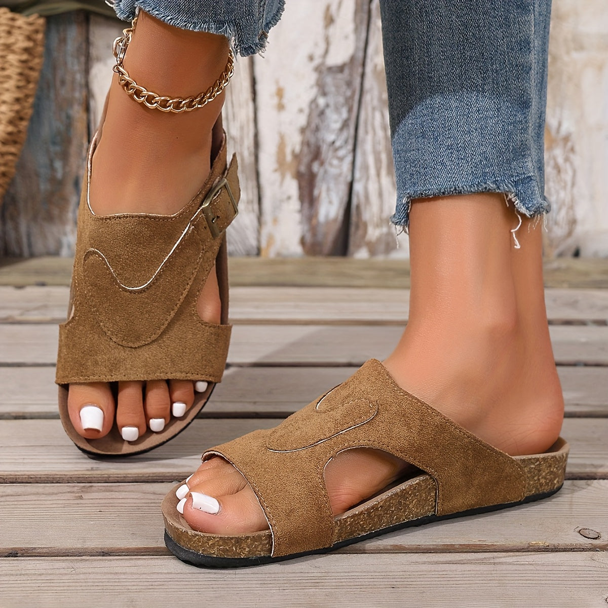 Callista | Women's Suede Slide Sandals with Buckle Detail
