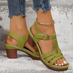 Hildegard | Women's T-Bar Buckle Block Heel Sandals