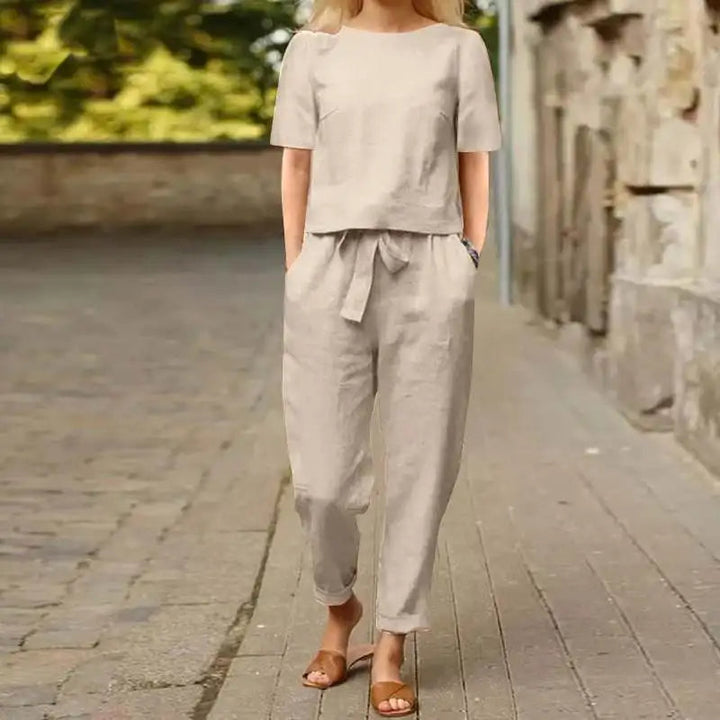 Gilda | Women's Stylish Linen Tie Waist Jumpsuit Set
