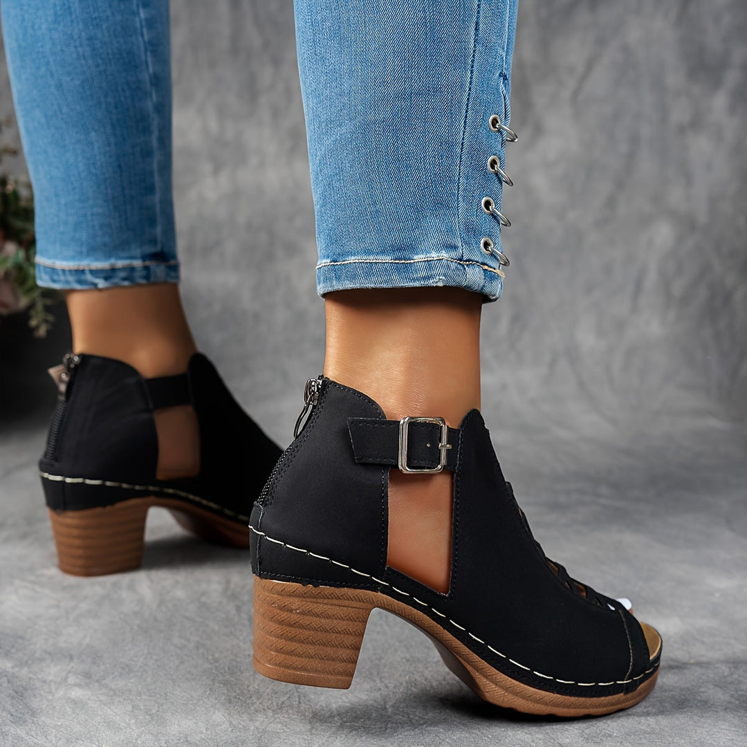 Lucretia | Women's Cut-Out Buckle Block Heel Sandals