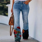 Valdis | Women's Floral Print High Waist Flare Jeans