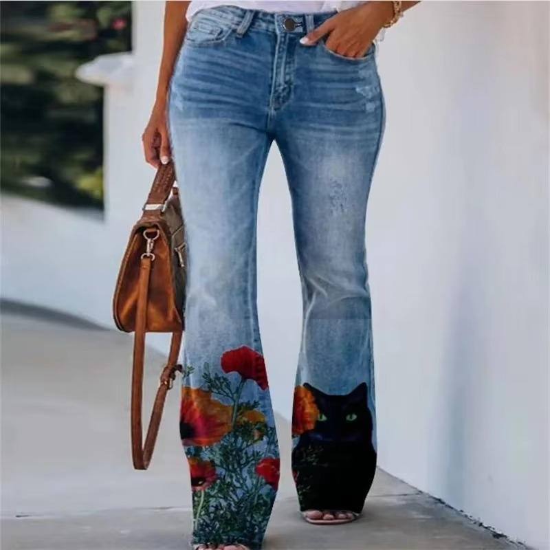Valdis | Women's Floral Print High Waist Flare Jeans